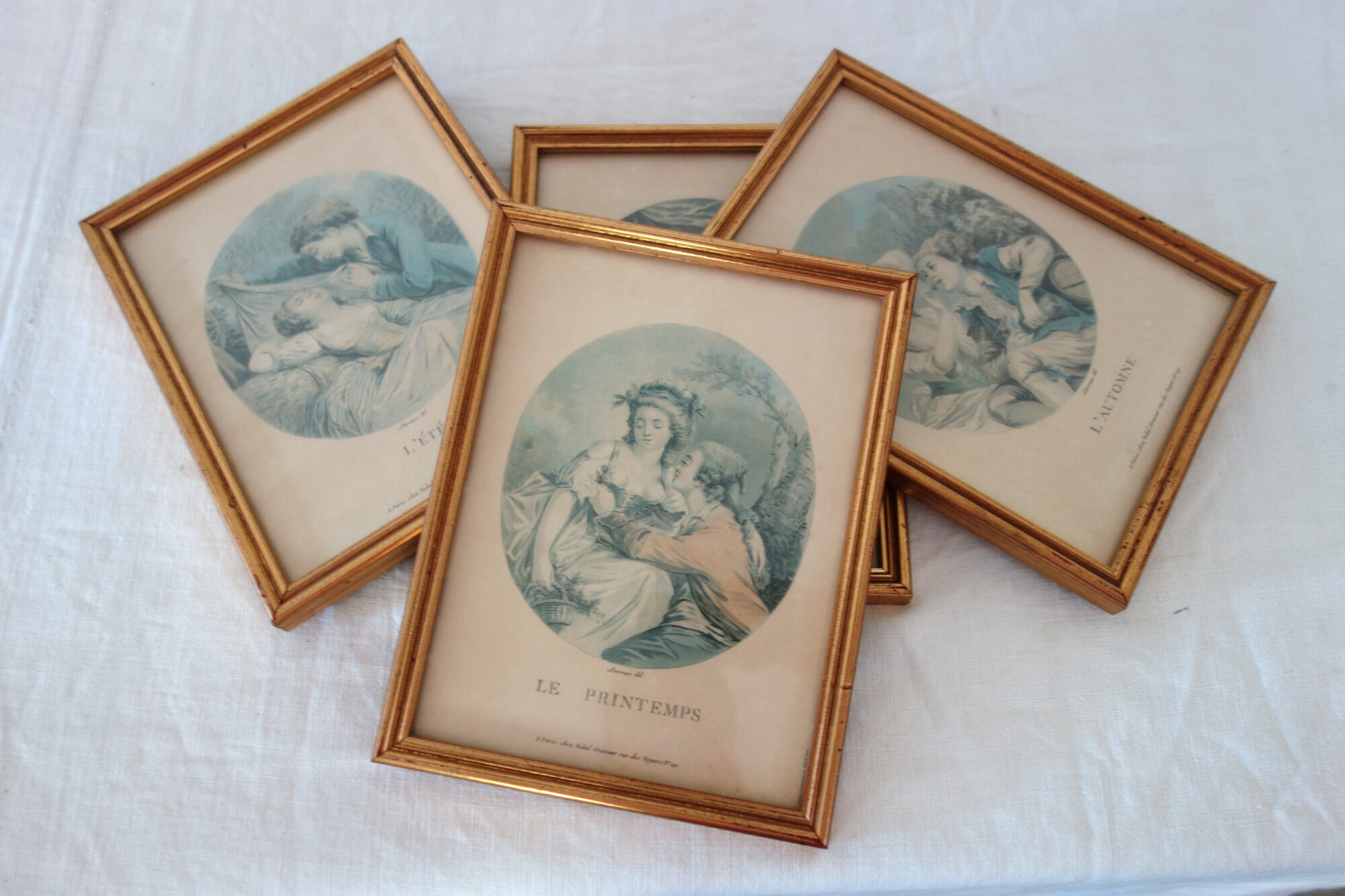4 old lithographs of the 4 seasons