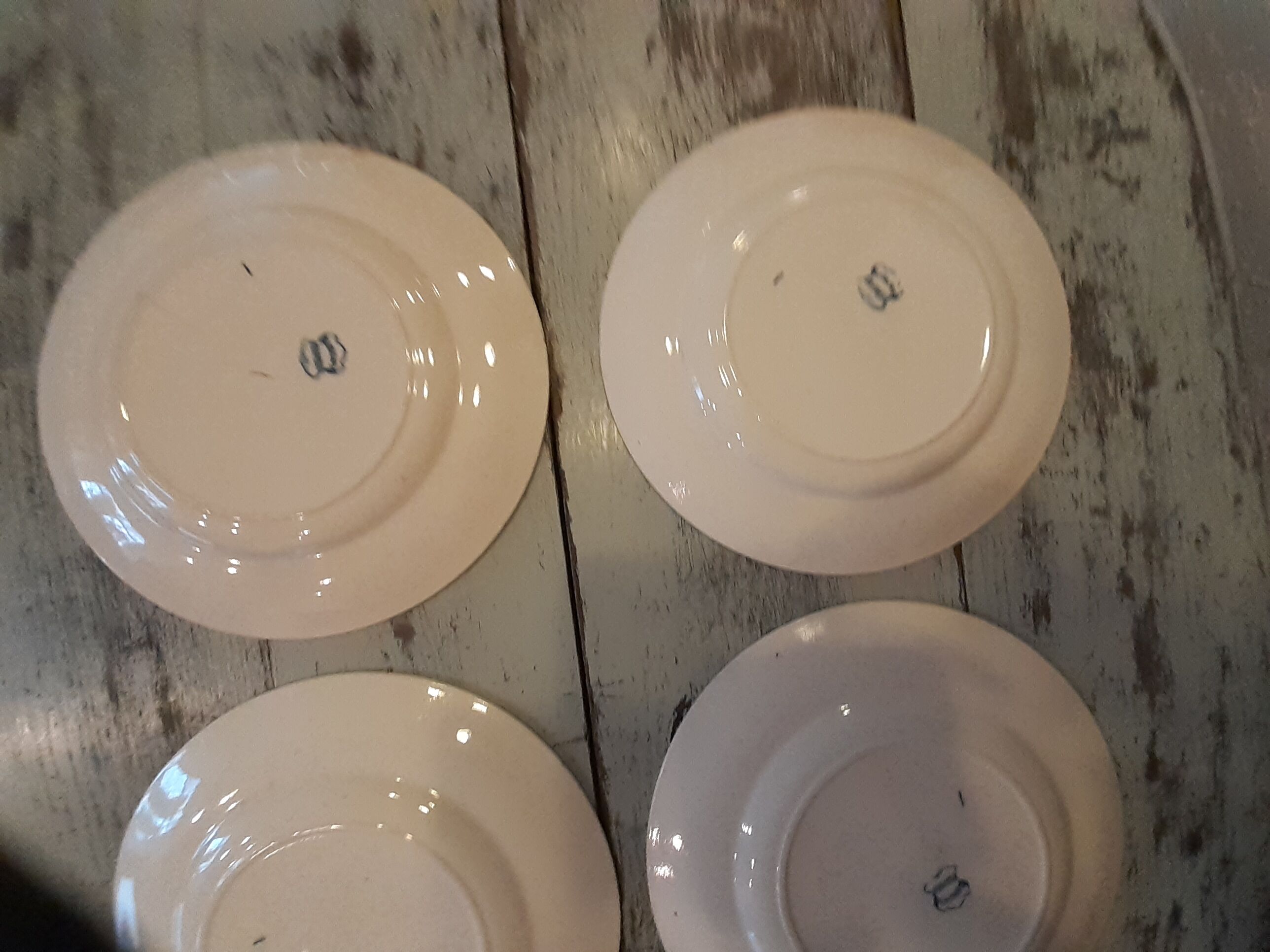6 flat plates earthenware of longwy fimes blue decoration flowers and butterflies