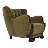 Fauteuil danois en tissu vert et chêne, 1960