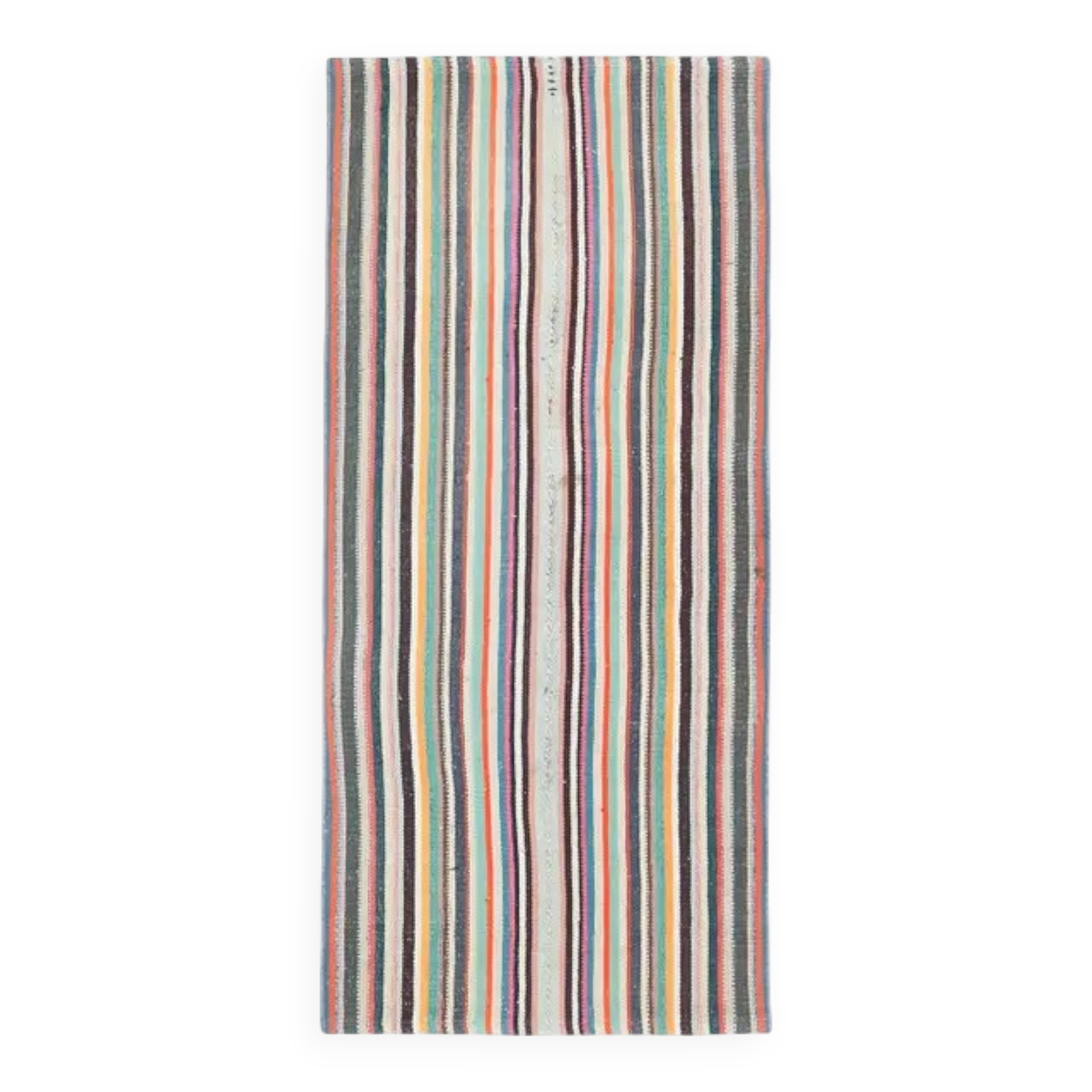 Tapis de couloir kilim turc vintage en laine et coton rose noué à la main