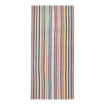 Tapis de couloir kilim turc vintage en laine et coton rose noué à la main