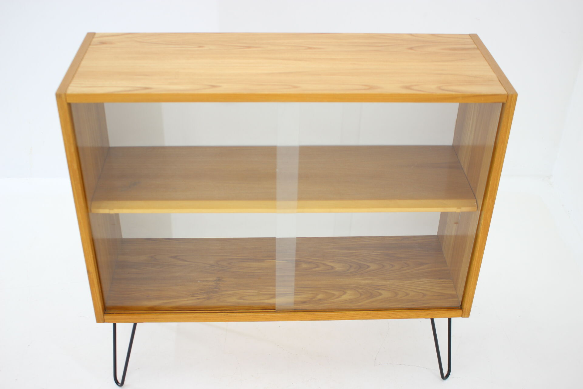 1970s birch/glass cabinet, czechoslovakia