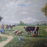 Oil on canvas XXth signed R Sarot Bucolic scene
