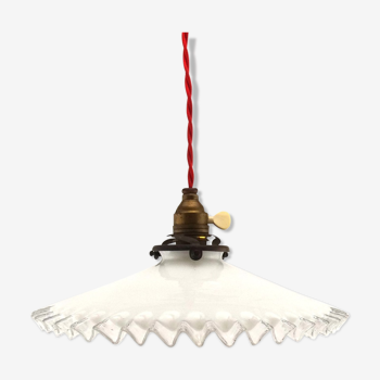 White opaline low suspension long red cord