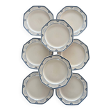 Set of 8 Longchamp France Octagonal Plates - Blue Lotus Flower Pattern