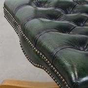 Dark green cowhide leather and wood chesterfield office chair on wheels
