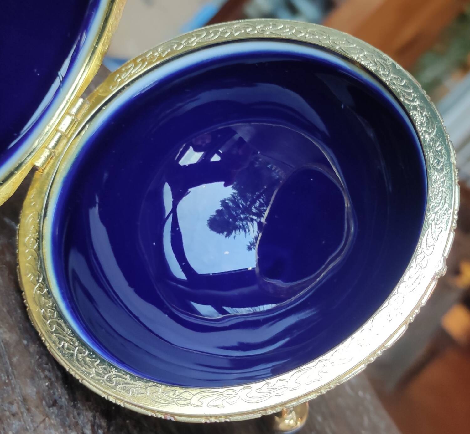 Old Large Egg Porcelain Jewelry Box Set