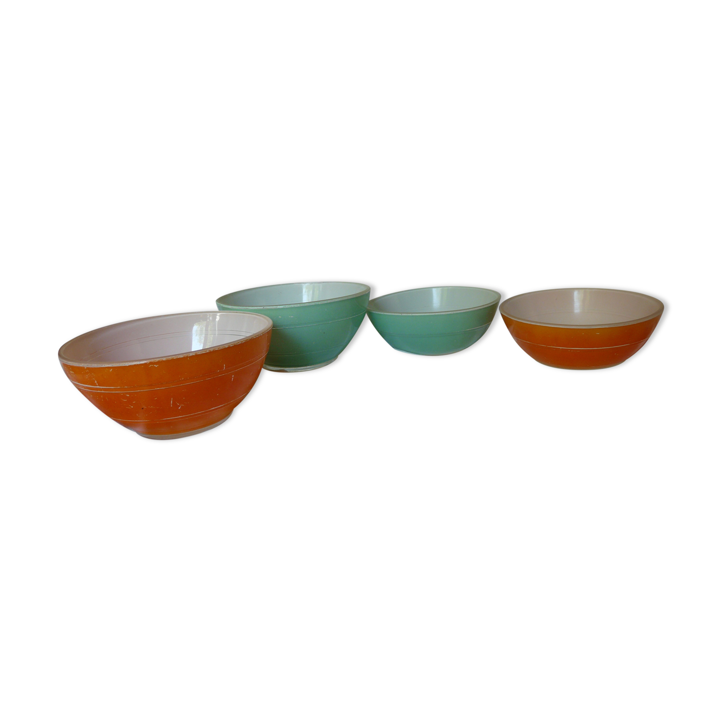 4 green and orange bowls duralex 70s
