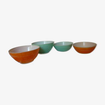 4 green and orange bowls duralex 70s