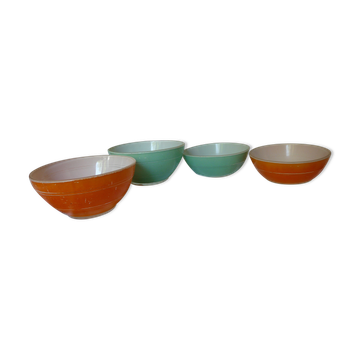 4 green and orange bowls duralex 70s