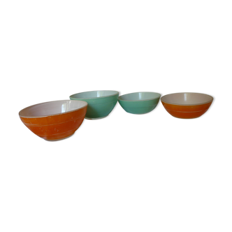 4 green and orange bowls duralex 70s