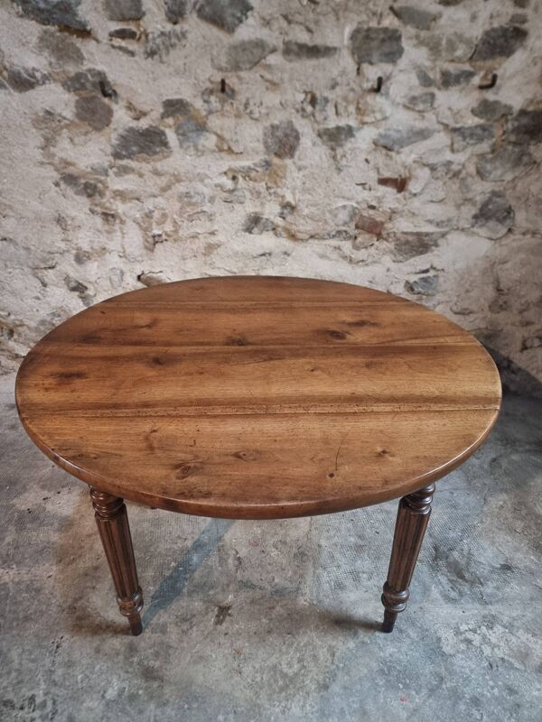 Table à abattants ancienne en noyer français – Table ovale avec rallonges pliantes des deux côtés, fin XIXe siècle