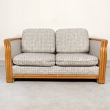 Sofa bamboo and rattan with graphic fabric