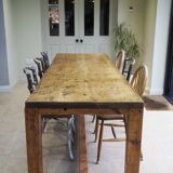 Antique vintage rustic large pine dining table old workbench