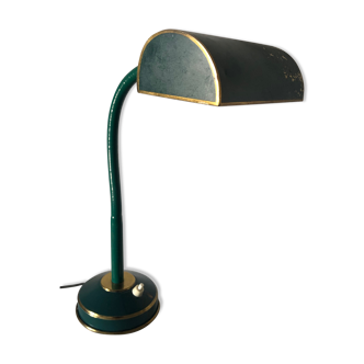 Lampe de bureau vert pin et or vintage 1950