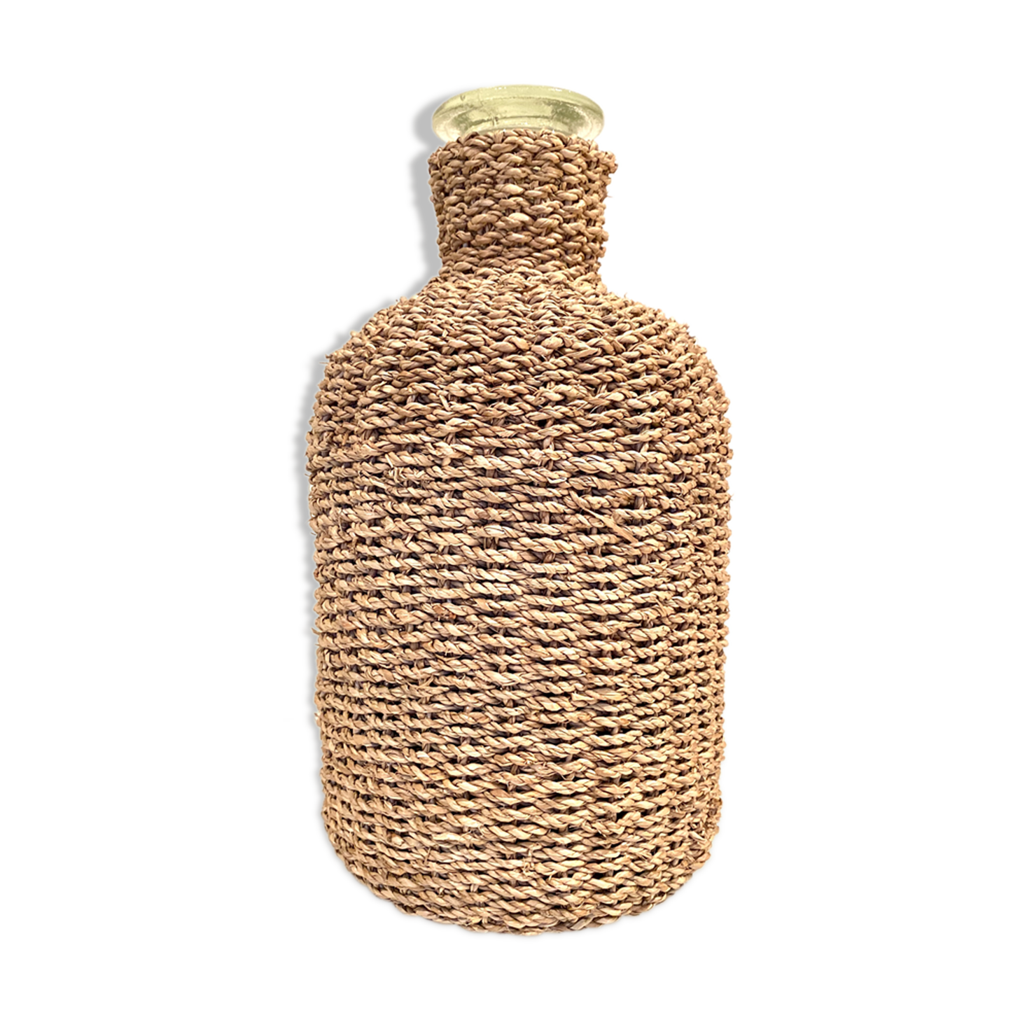 Glass bottle and braided rope