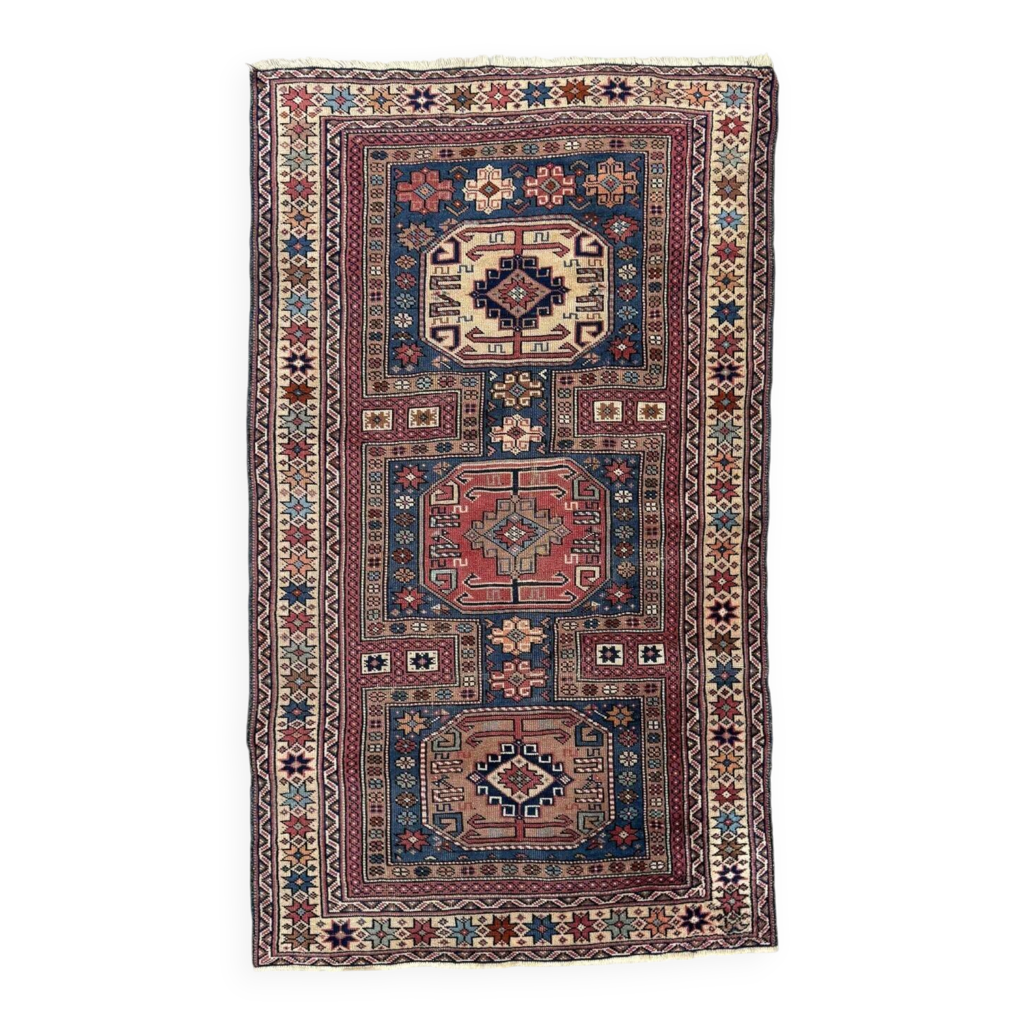 Antique Caucasian rug 215x126 cm Lesghi Star tribal Kazak rug large 2522