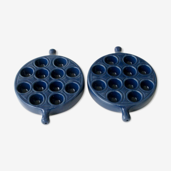 Snail service Emile Henry - 2 Pans 12 holes - Blue caquelons