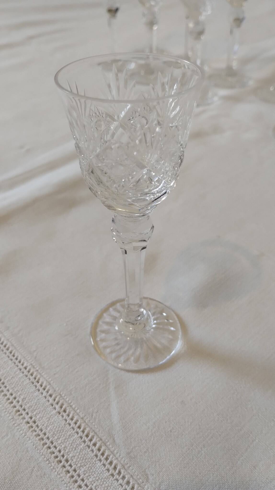 Set of 12 stemmed cut crystal liqueur glasses