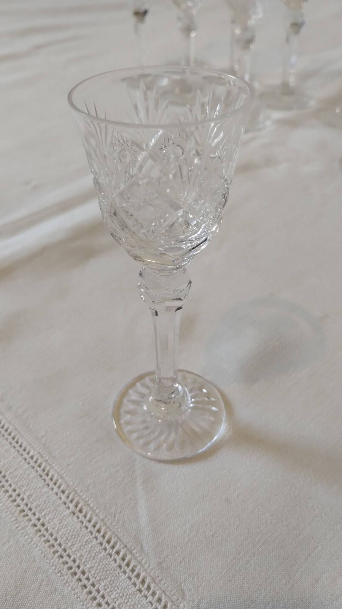 Set of 12 stemmed cut crystal liqueur glasses