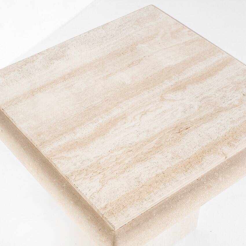 Vintage coffee or side table. Travertine marble. Italy, 1980s
