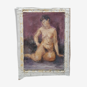Peinture de Nagao Usui "Nu féminin posant à l'atelier"