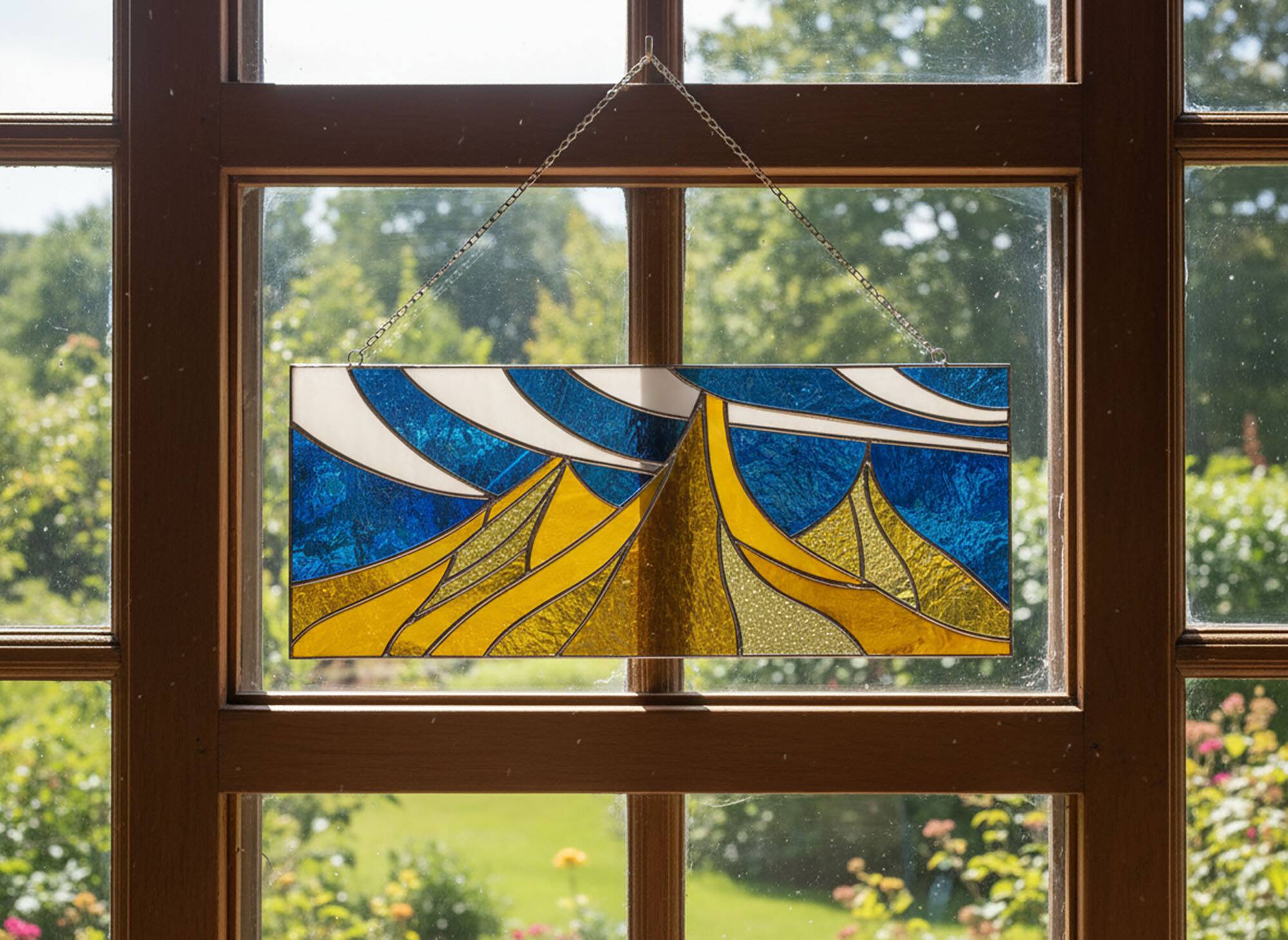 Vitrail paysage – Style Tiffany fait main, panneau décoratif