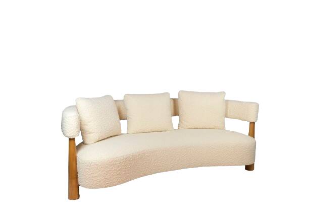“Bean” shaped 3-seater sofa, in blond beech. Contemporary work