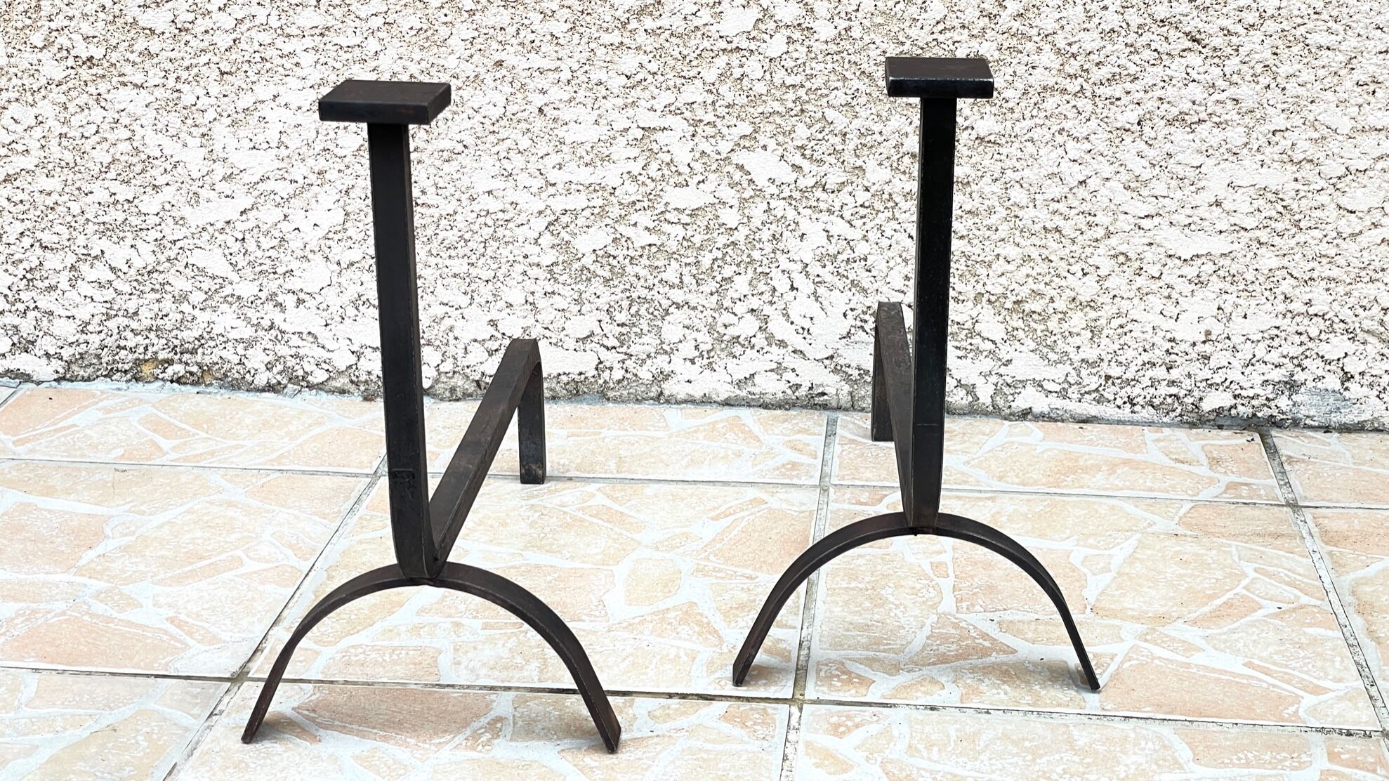 Pair of vintage steel geometric chenets