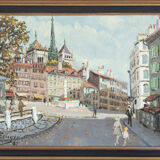 Tableau huile sur Toile signé H.Ecuyer Vue de de Genève