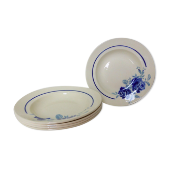 Set of 5 vintage flat plates from Grimaud Strasbourg, Poitiers model, porcelain