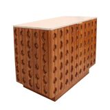 Contemporary Pair of Italian Sideboards Made of Solid Wood and Travertine