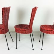 3 chaises en rotin et métal 1950