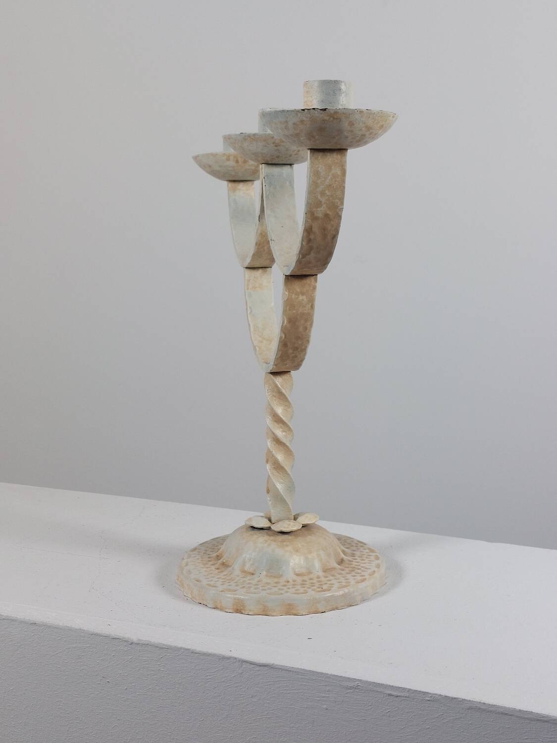Vintage patinated lacquered metal candlestick brocante