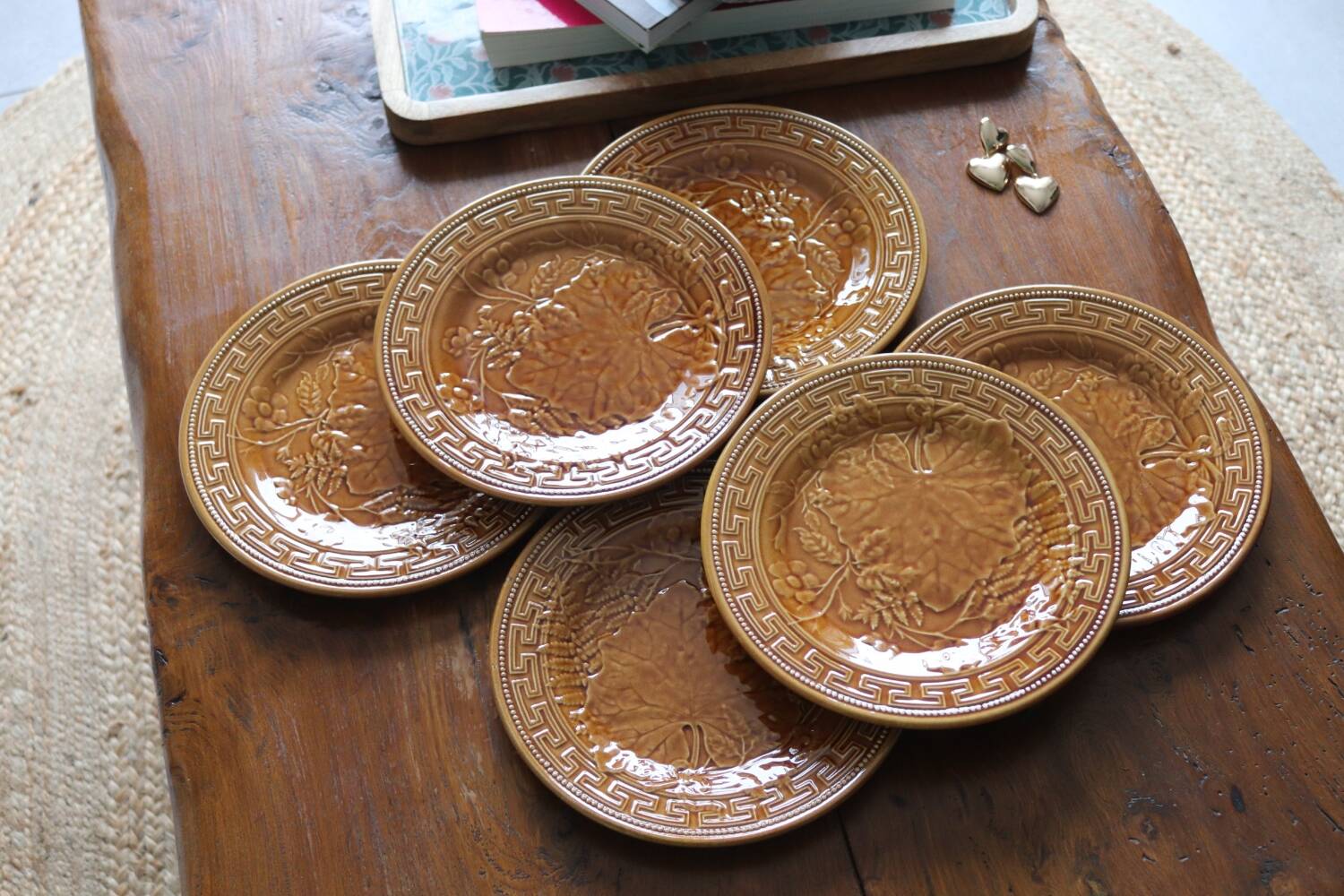 6 dessert plates barbotines leaves giens