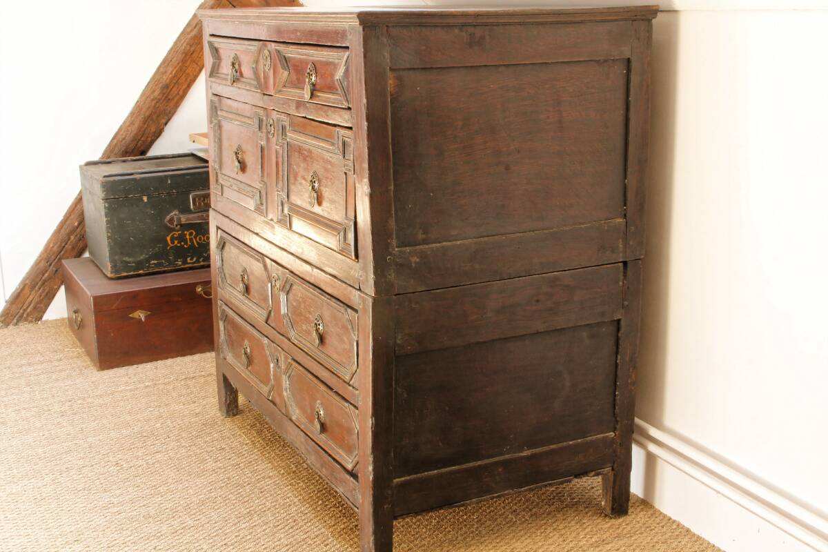 English chest of drawers; Charles II period, oak