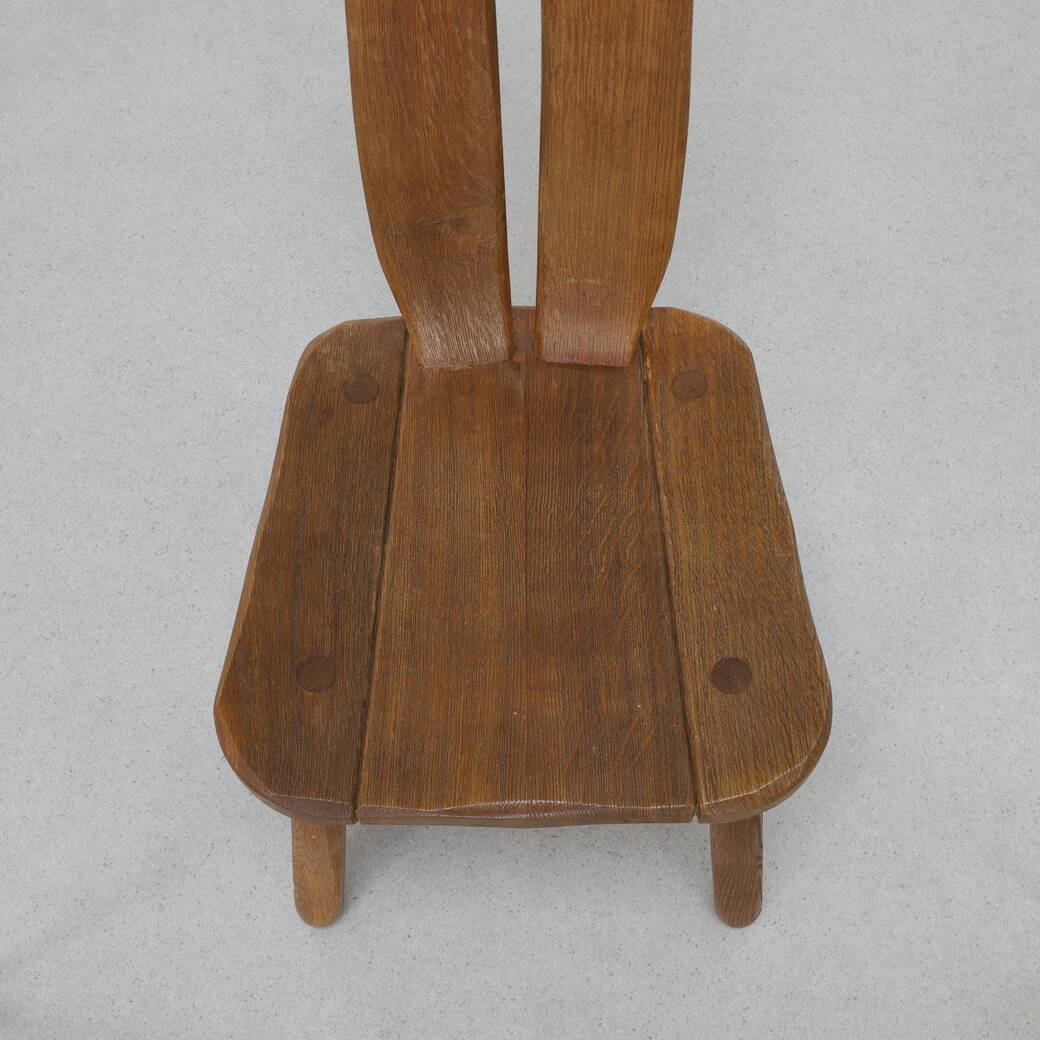 4x Brutalist Dining Chair in Oak by De Puydt, 1970s