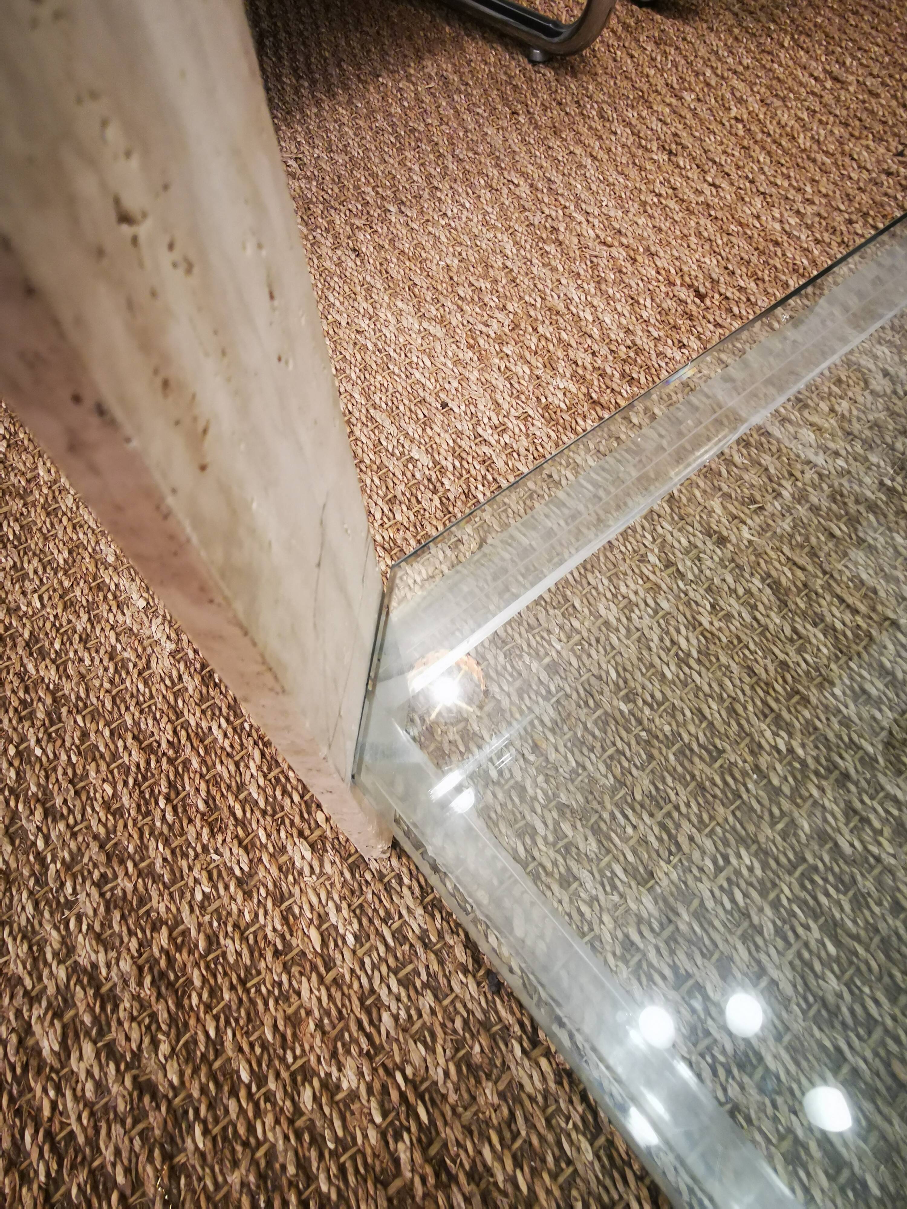 Italian travertine, perspex and glass coffee table, circa 1970