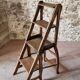 Chaise échelle de bibliothèque en chêne français antique – Tabouret escamotable