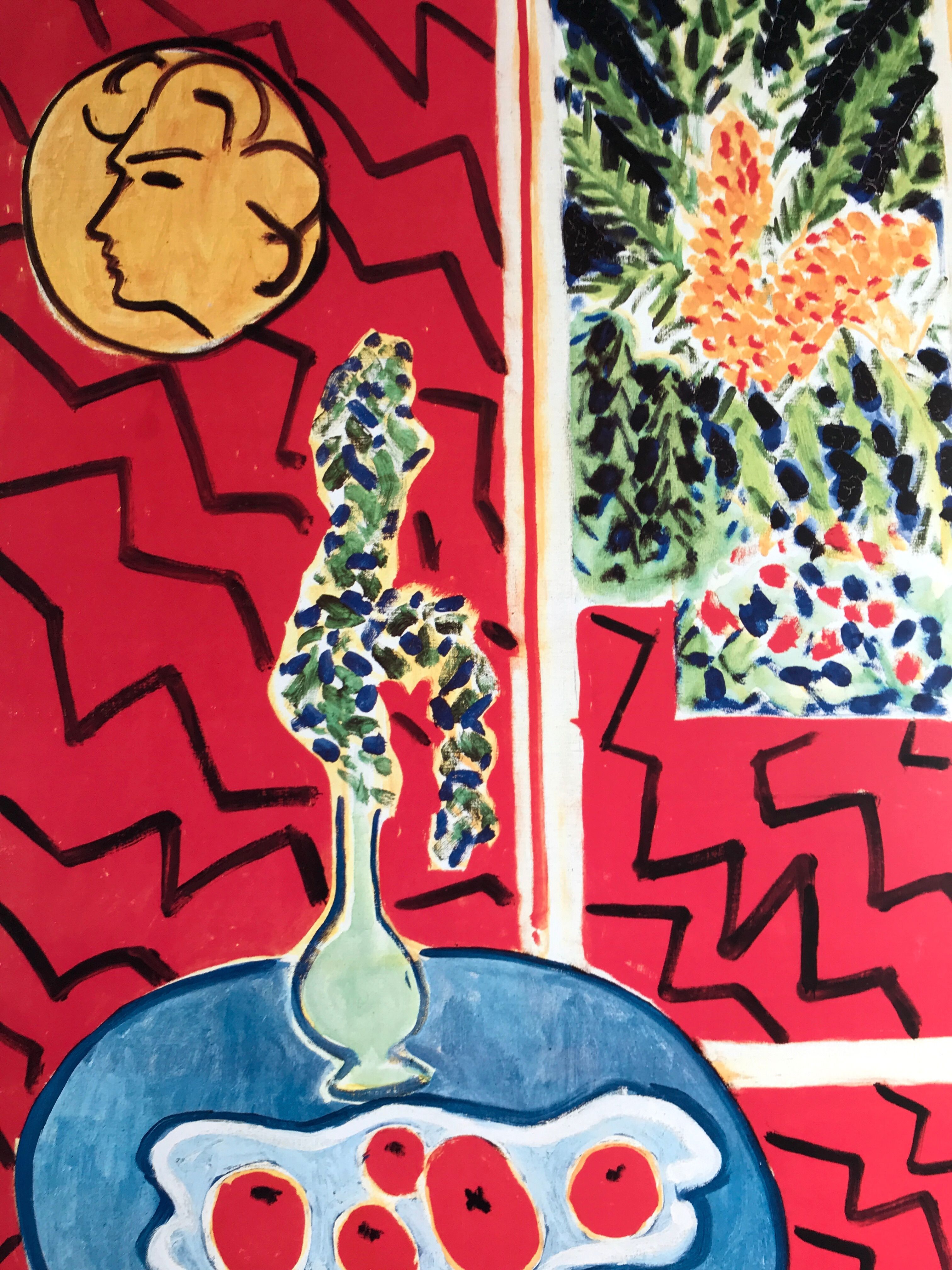 Original poster exhibition henri matisse, red interior, still life on blue table, 1947-1985