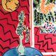 Original poster exhibition henri matisse, red interior, still life on blue table, 1947-1985