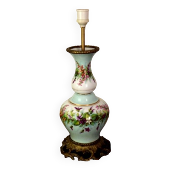 Antique french 19th century porcelain & bronze blue floral table lamp base 4250