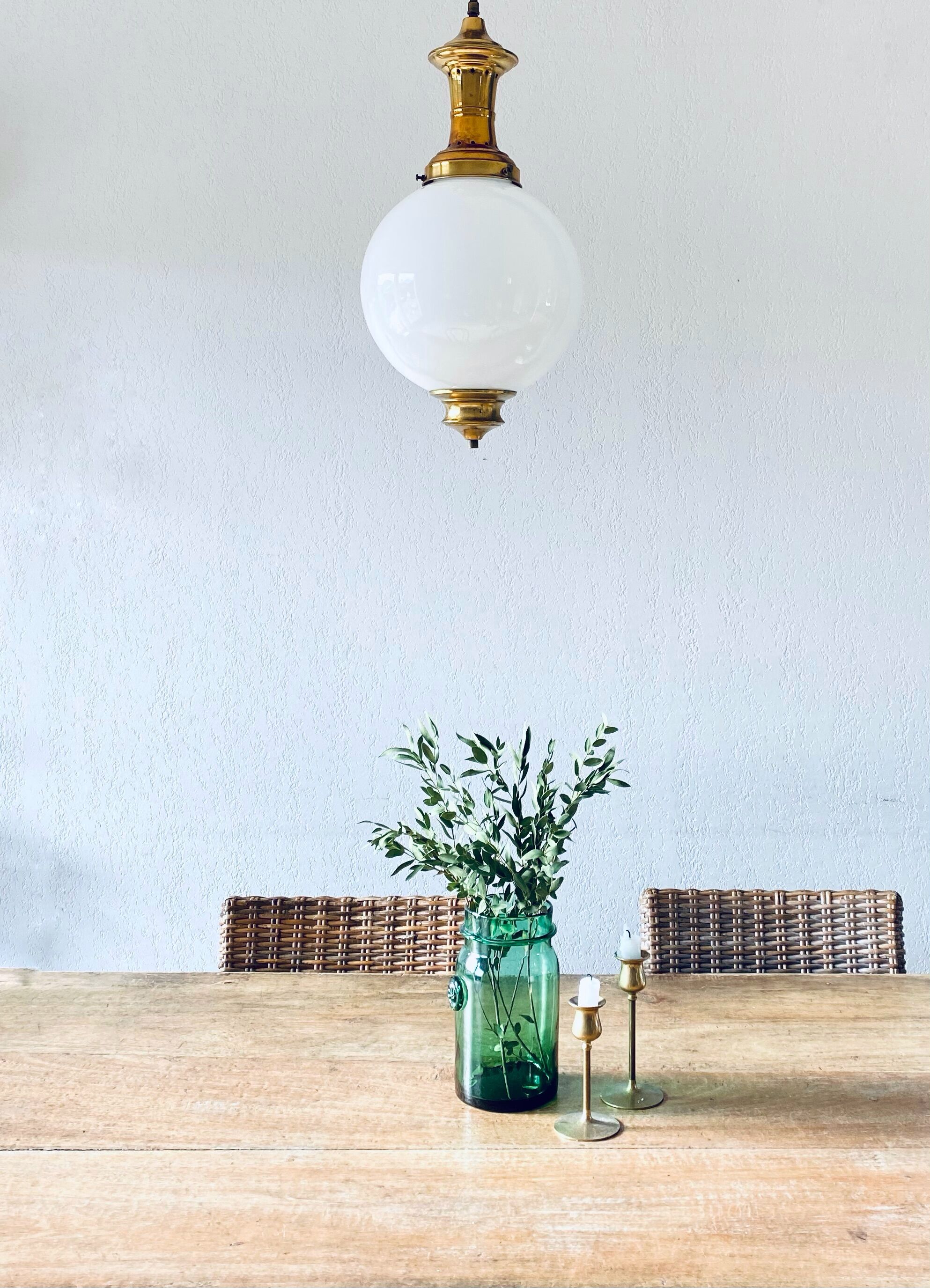 Opaline and brass globe luster