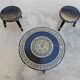 Antique hand-carved coffee table with 6 stools by Ettore Zacchari, 1900s.