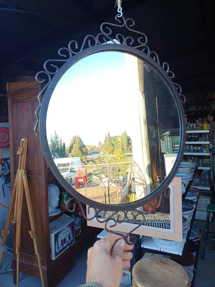 Vintage wrought iron round mirror