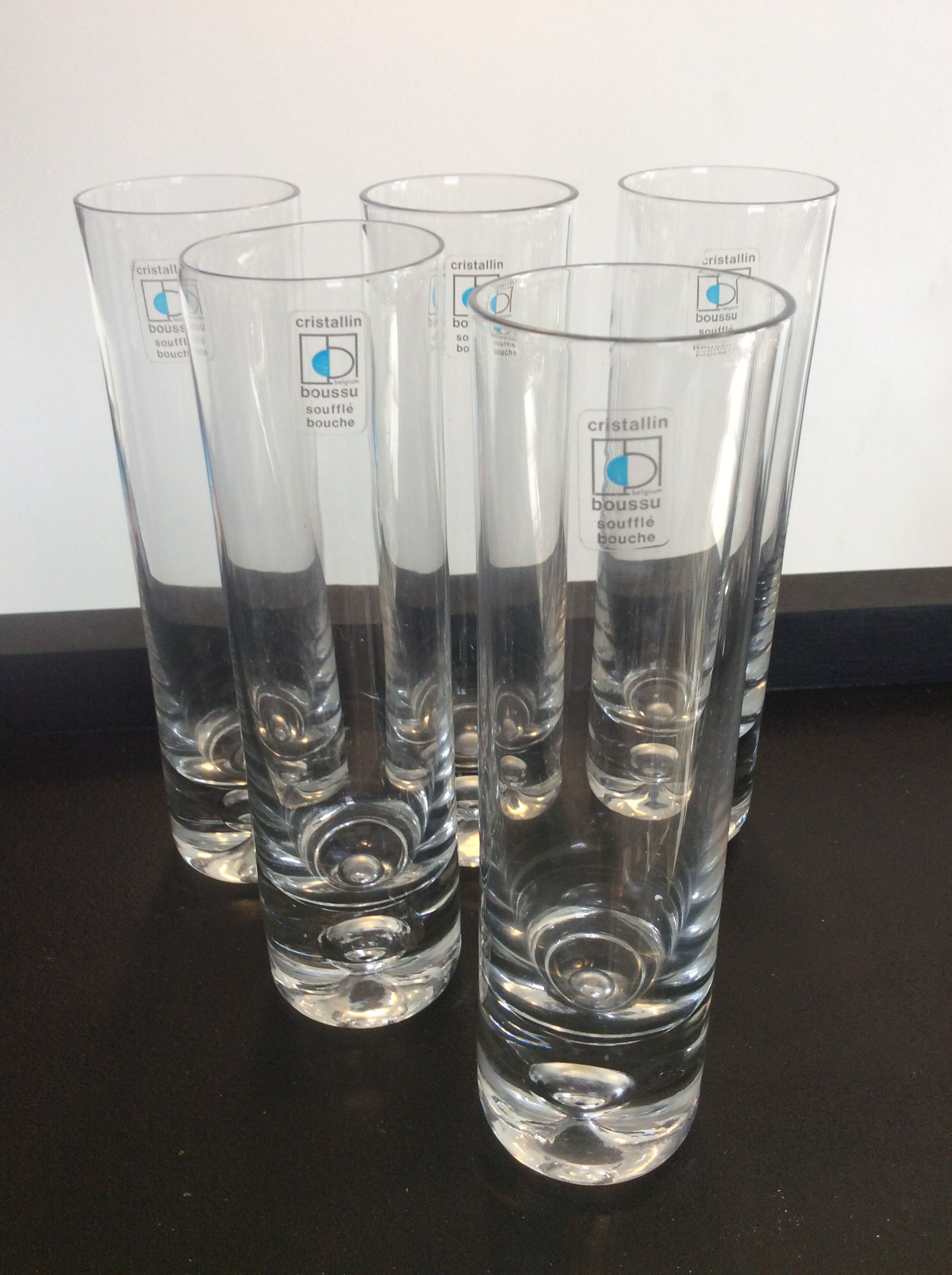 Series of 5 vintage Boussu critallin 70s glasses