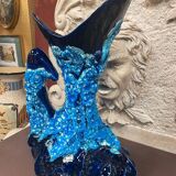 Large ceramic vase fatlava sea foam signed Vallauris