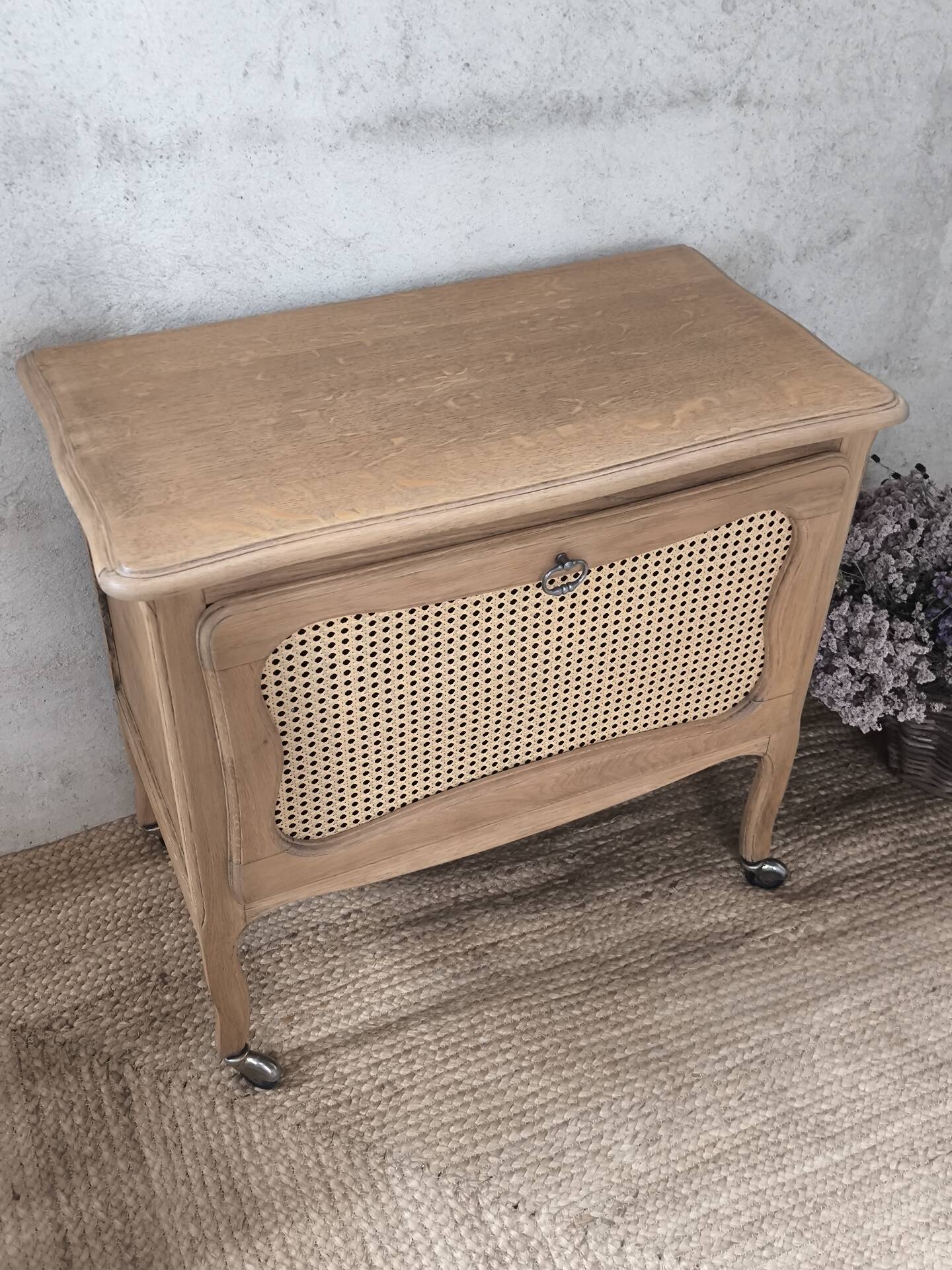 Bar cabinet / Sideboard in oak & natural caning – 1950s