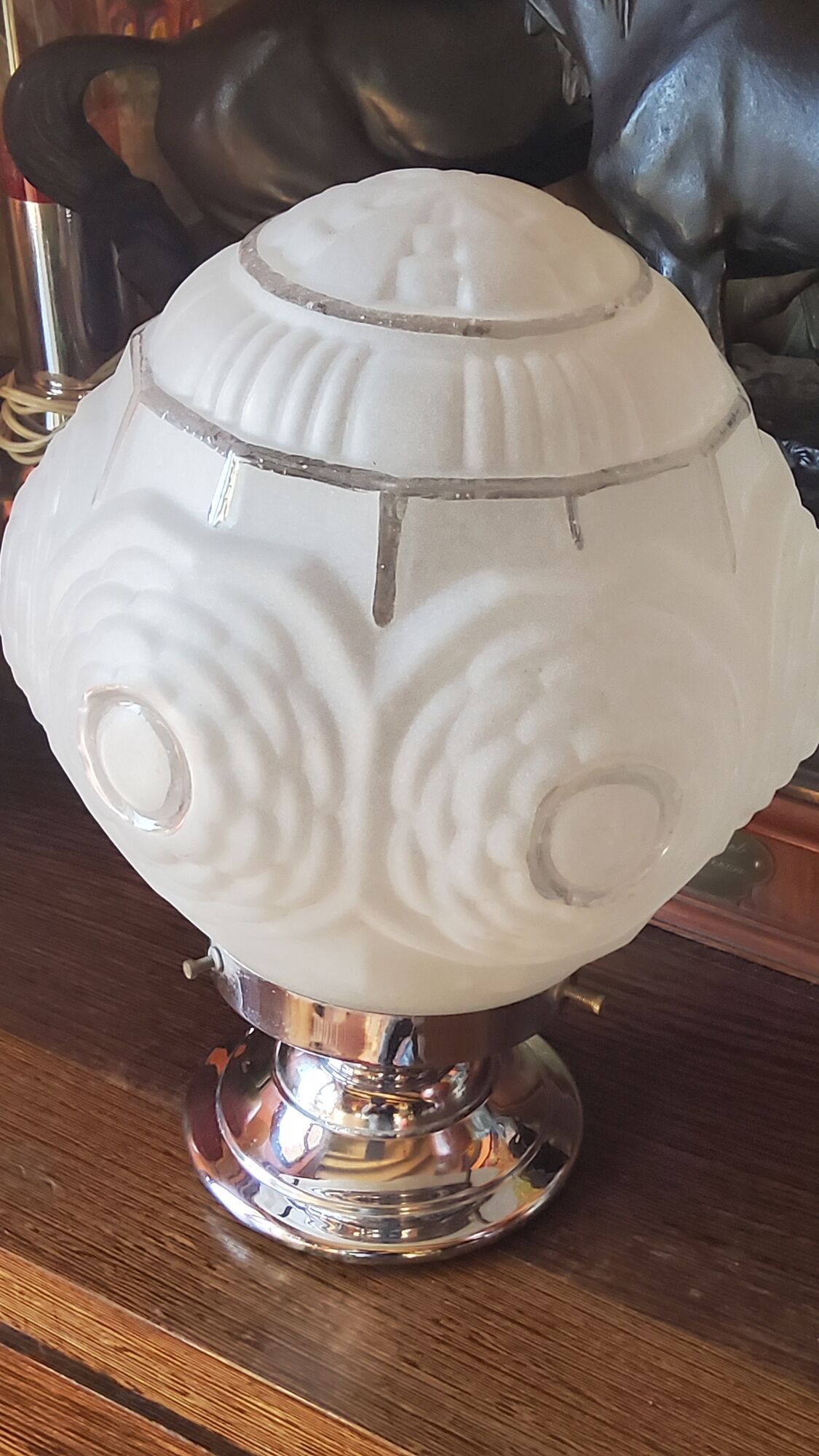 Modernist art deco suspension ceiling lamp in glass and chromed metal