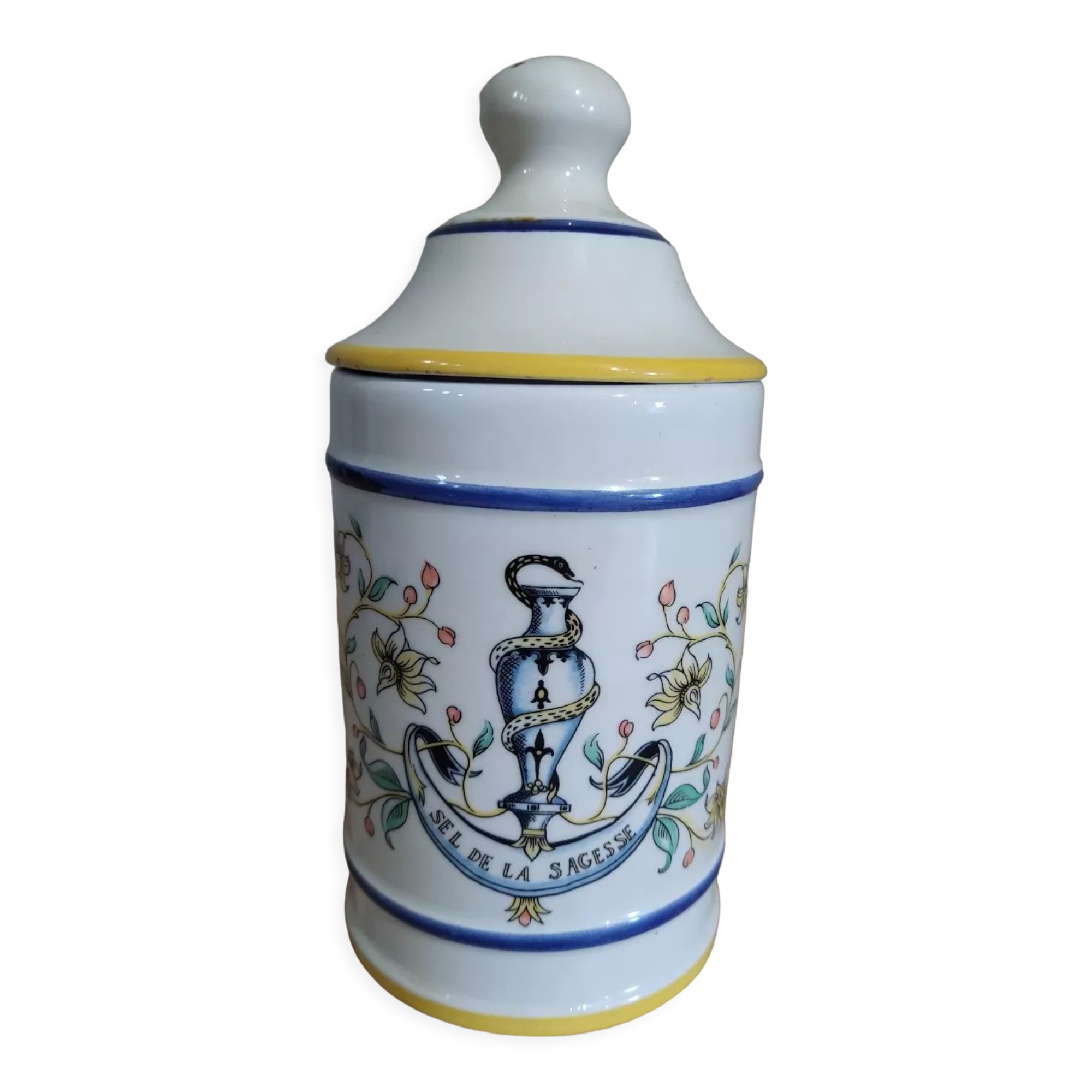 Vintage medicine jar ceramic salt of wisdom